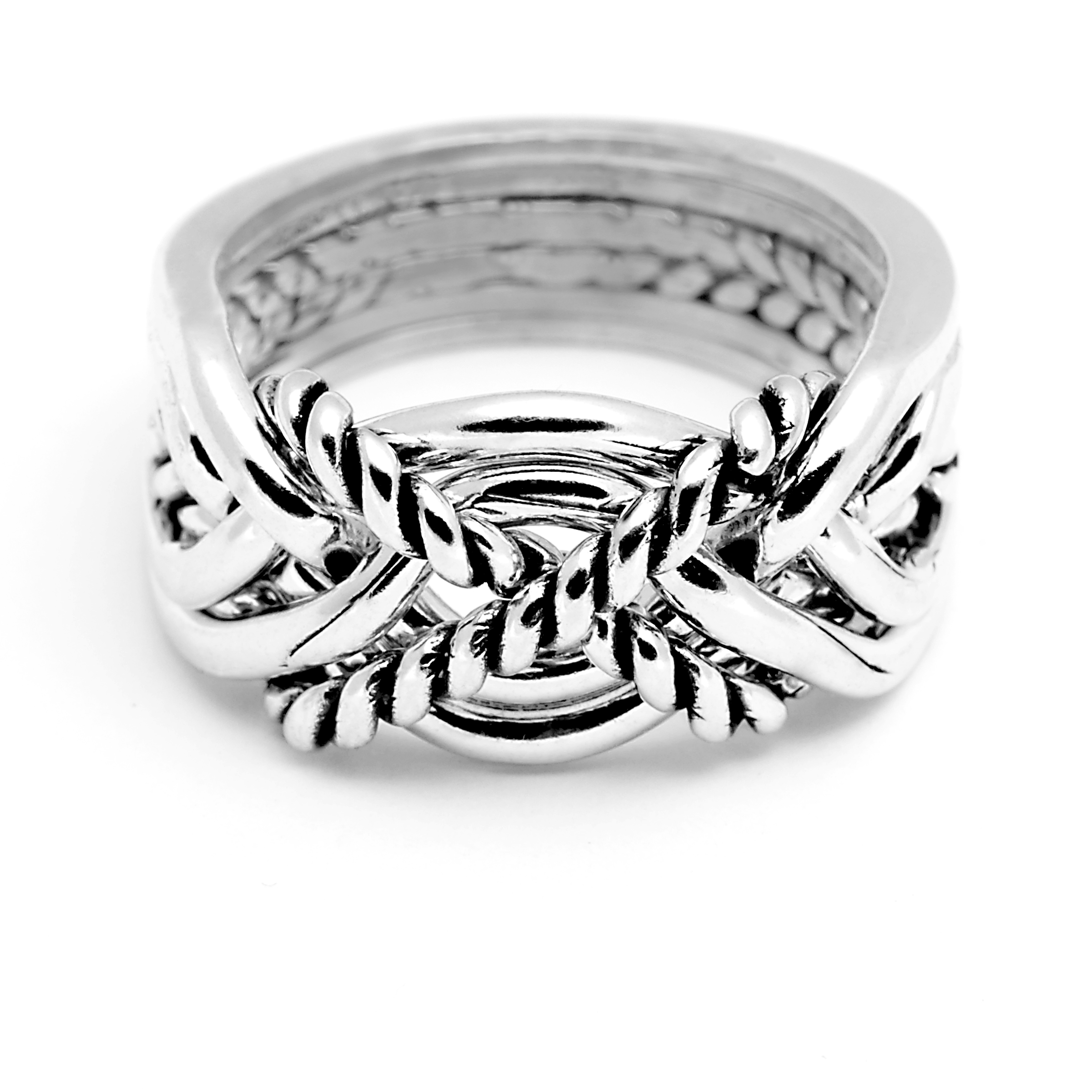 6 BAND TWIST PUZZLE RING HEAVY STERLING SILVER